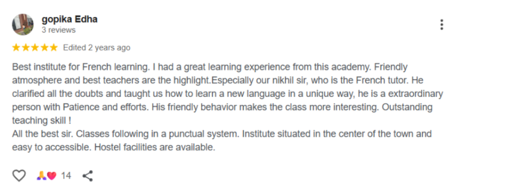 Gopika Edha Newpolyglots French Student Review